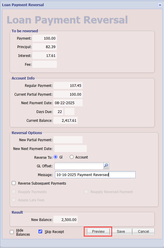 loan payment reversal