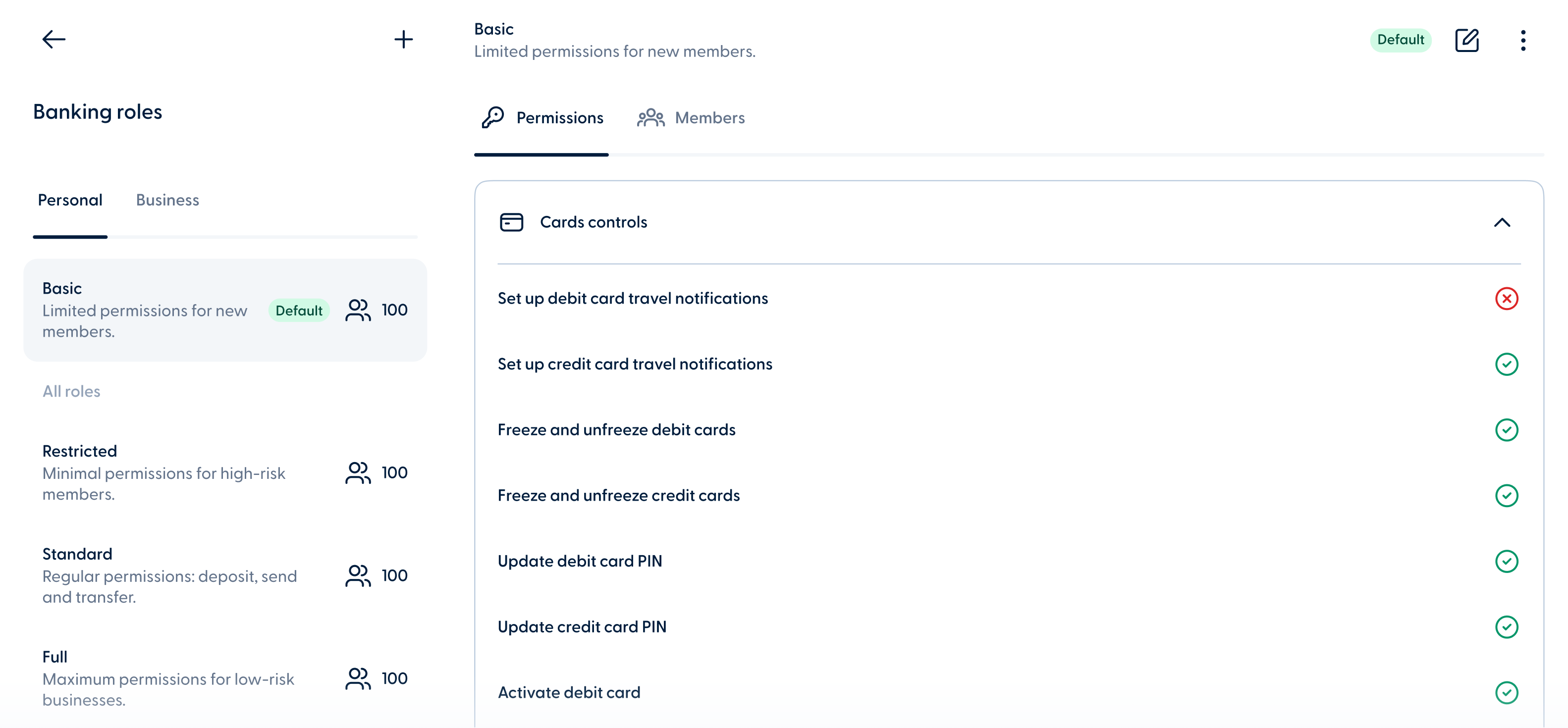 Ctrl - Separate debit and credit card permissions in Banking roles