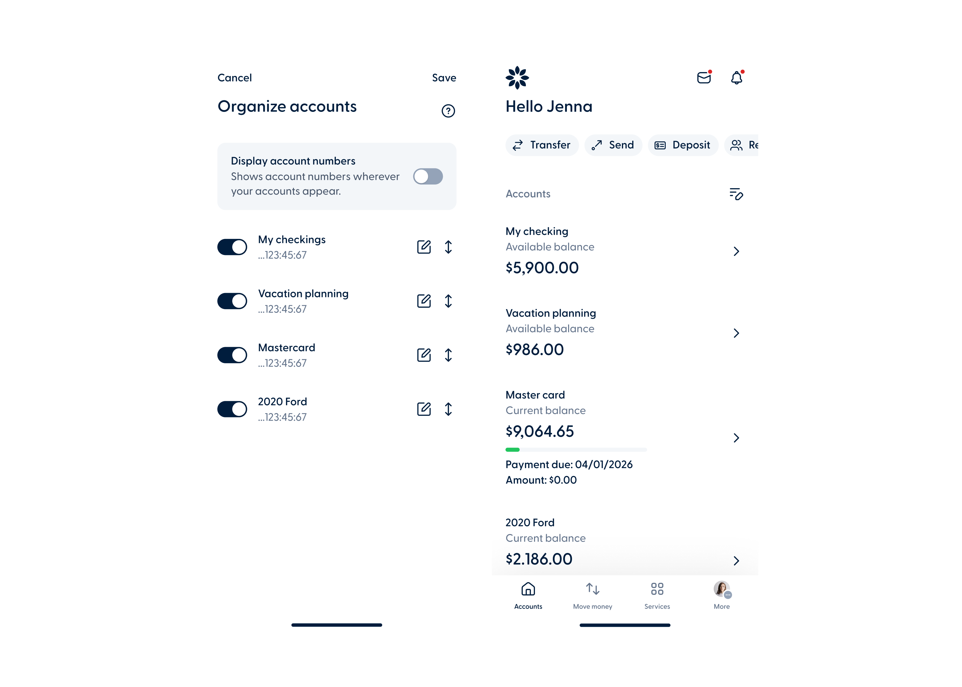 You - Show or hide account numbers - mobile