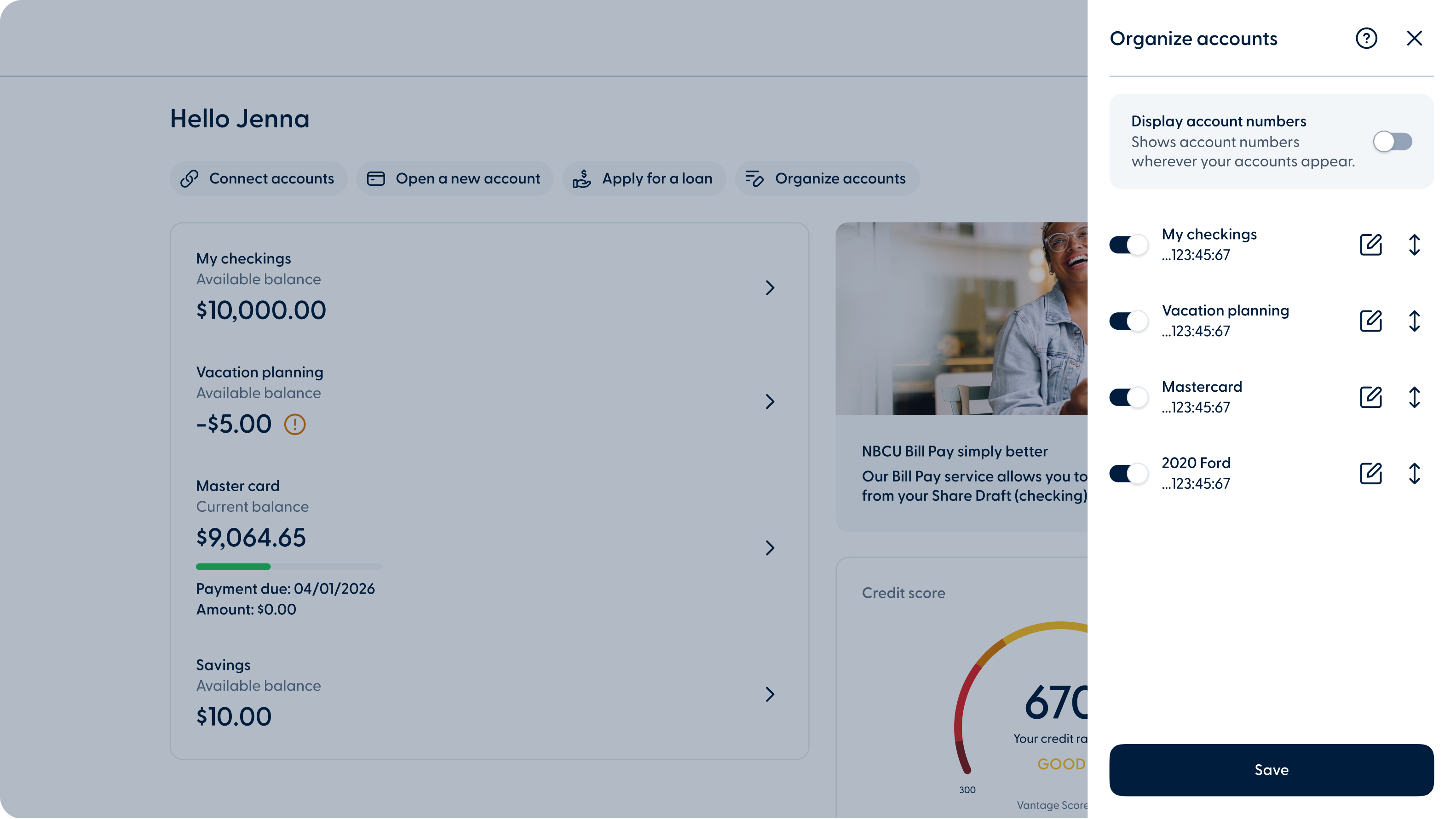 You - Show or hide account numbers - web