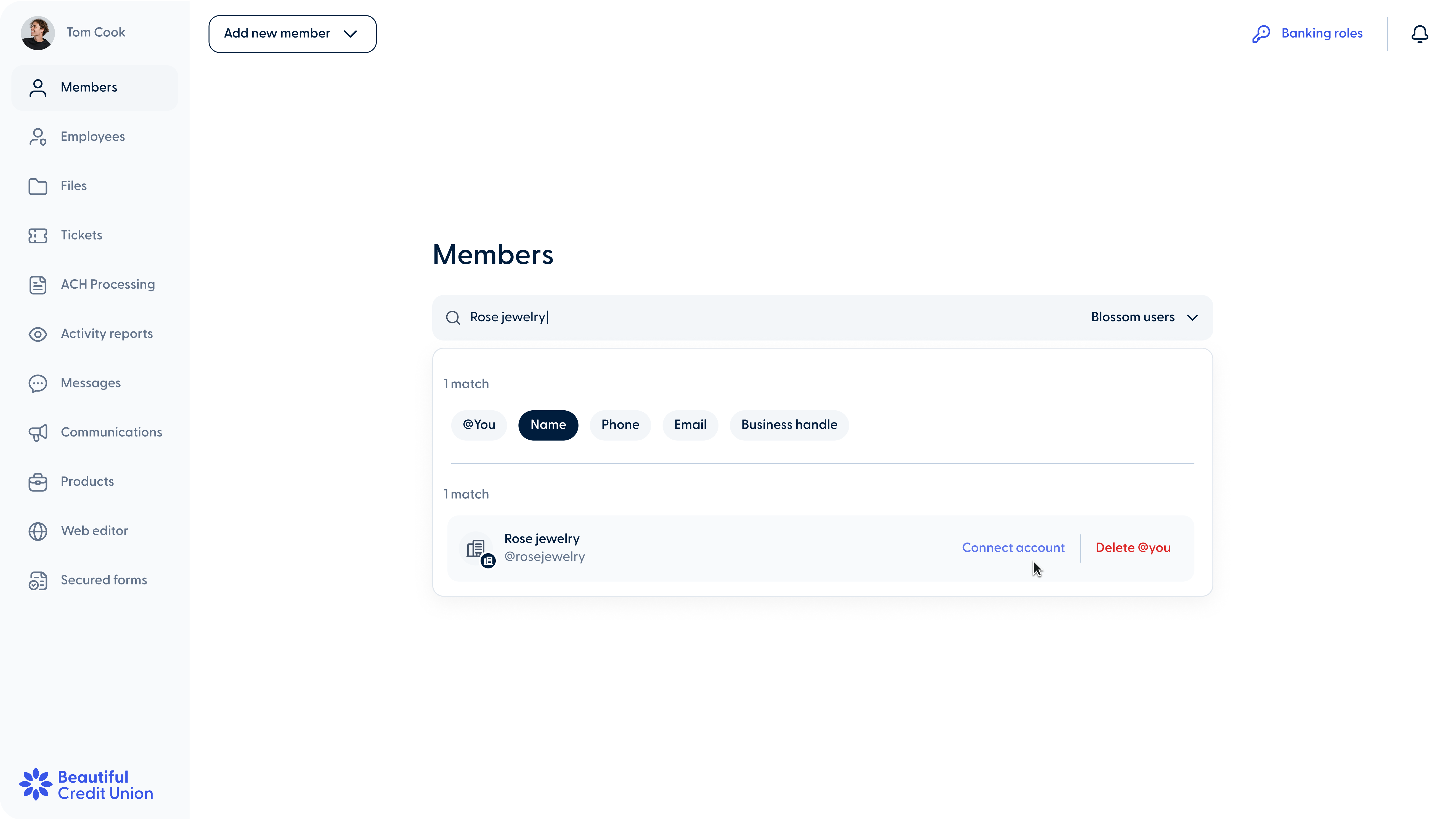 You Filter by “Name” when searching Blossom Users