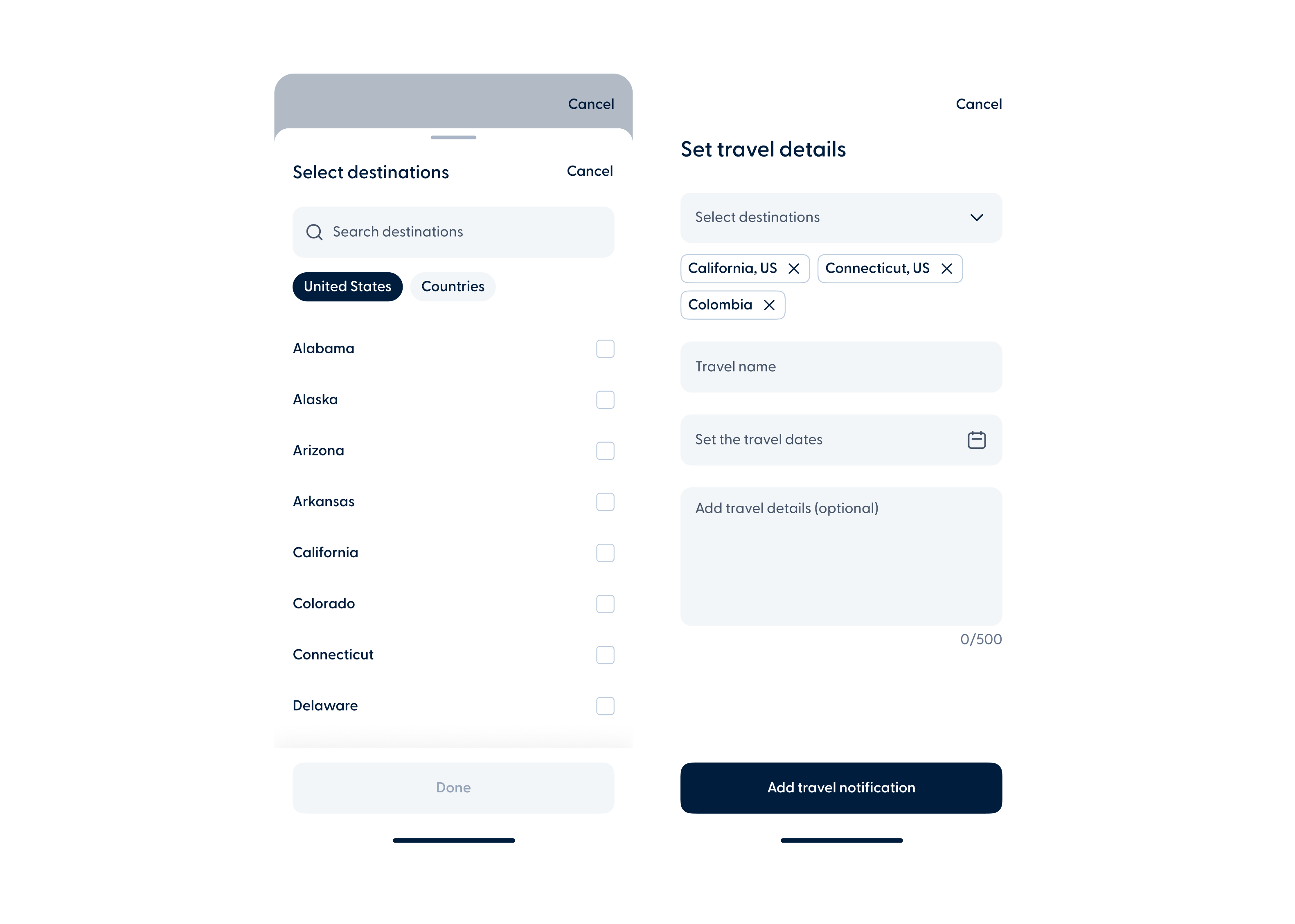 You - Improved travel notifications with multiple destinations - Mobile