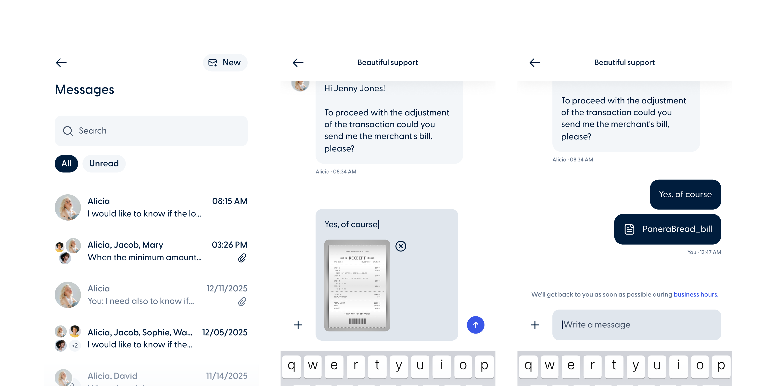 Improved “Messages” section mobile