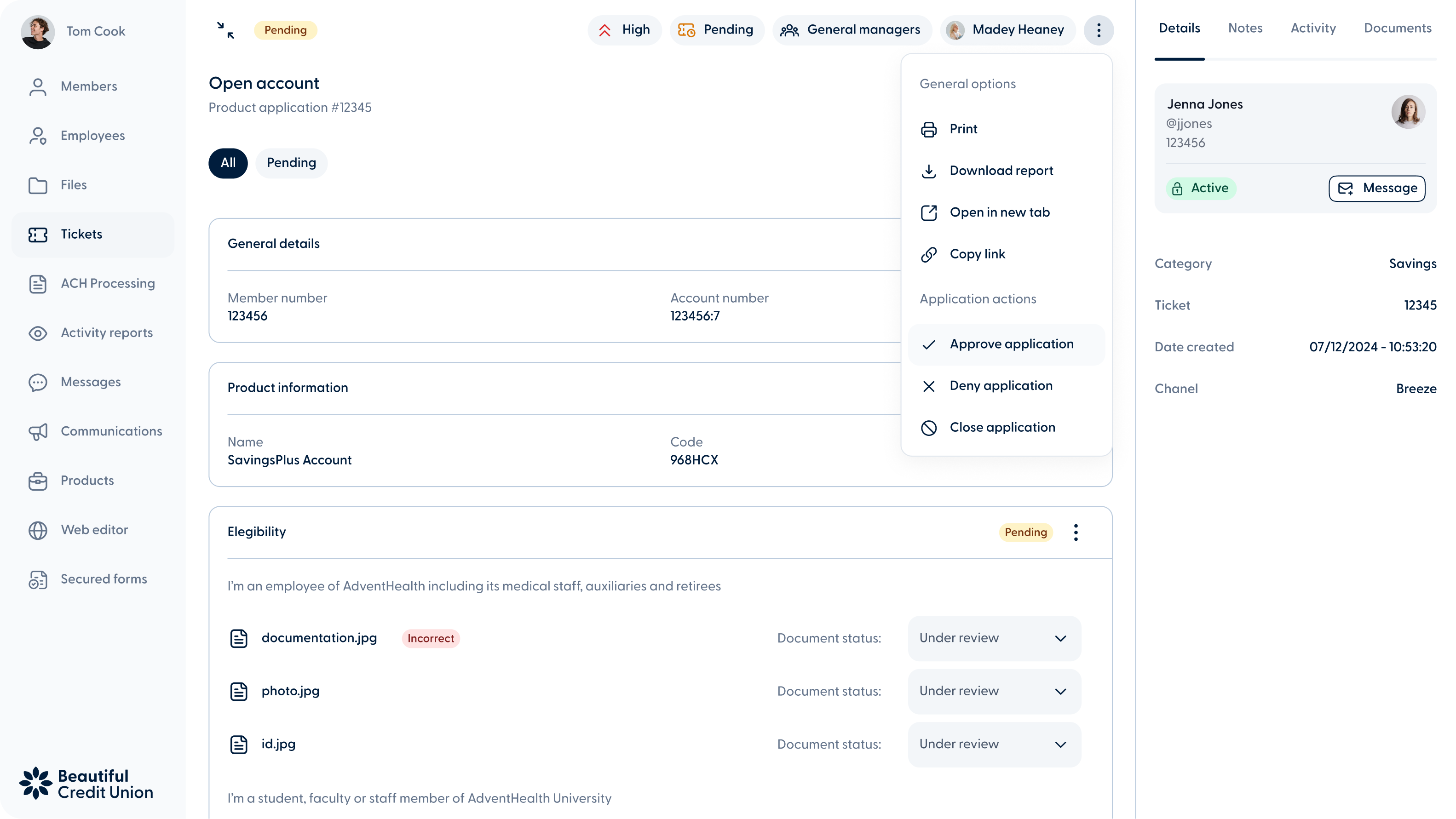 Breeze - New ticket actions - Web