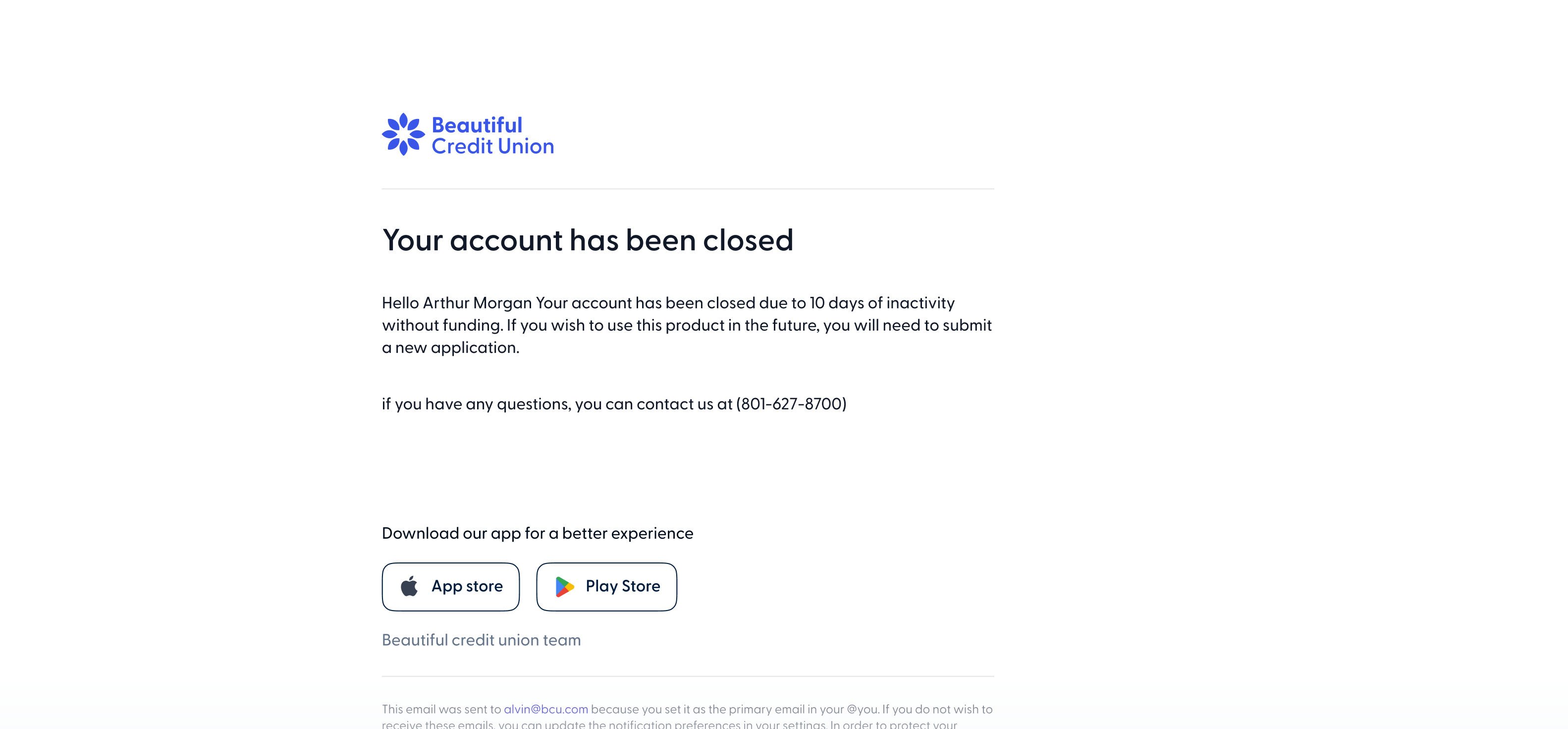 New notification for unfunded accounts
