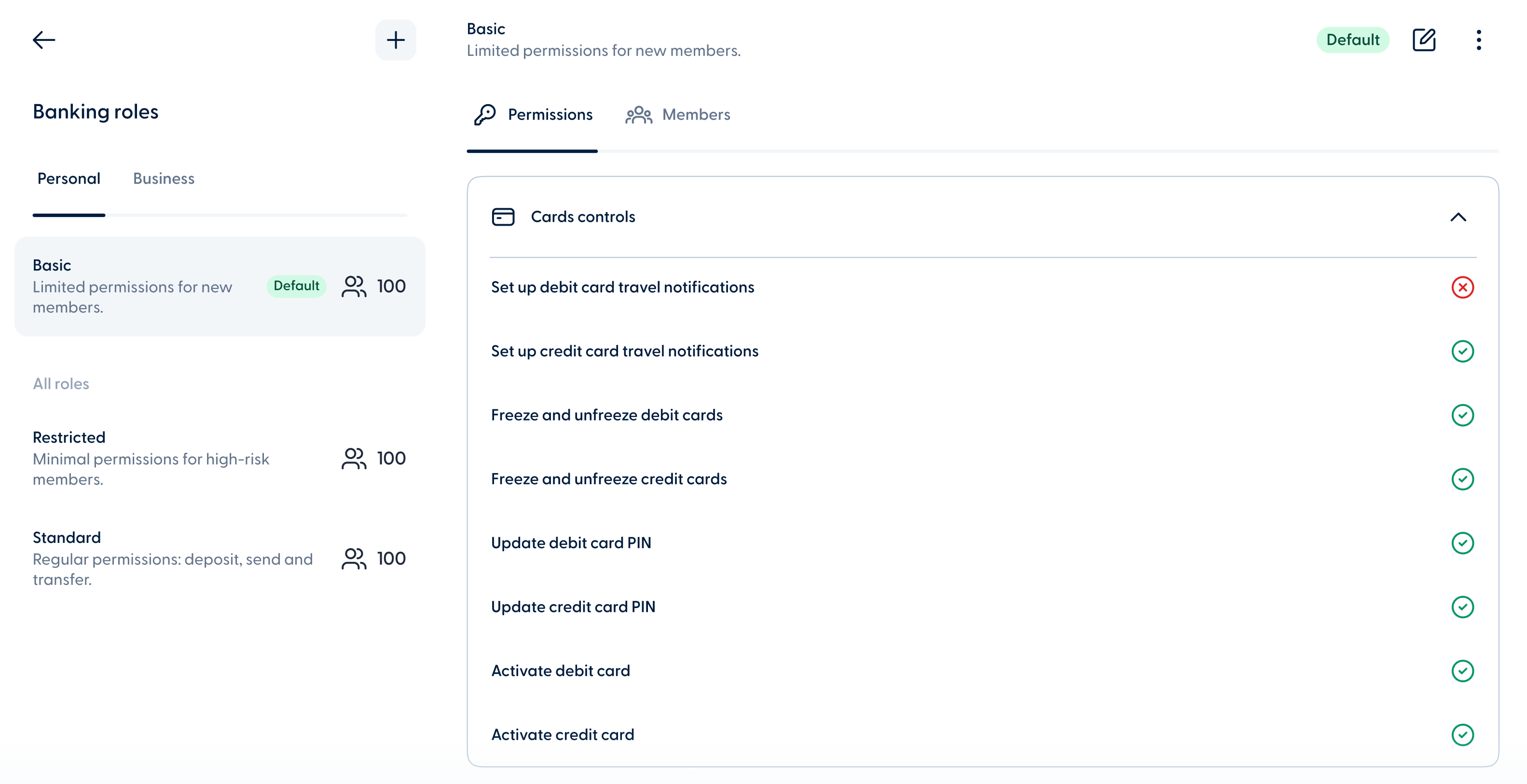Ctrl - New debit and credit card permissions in banking roles