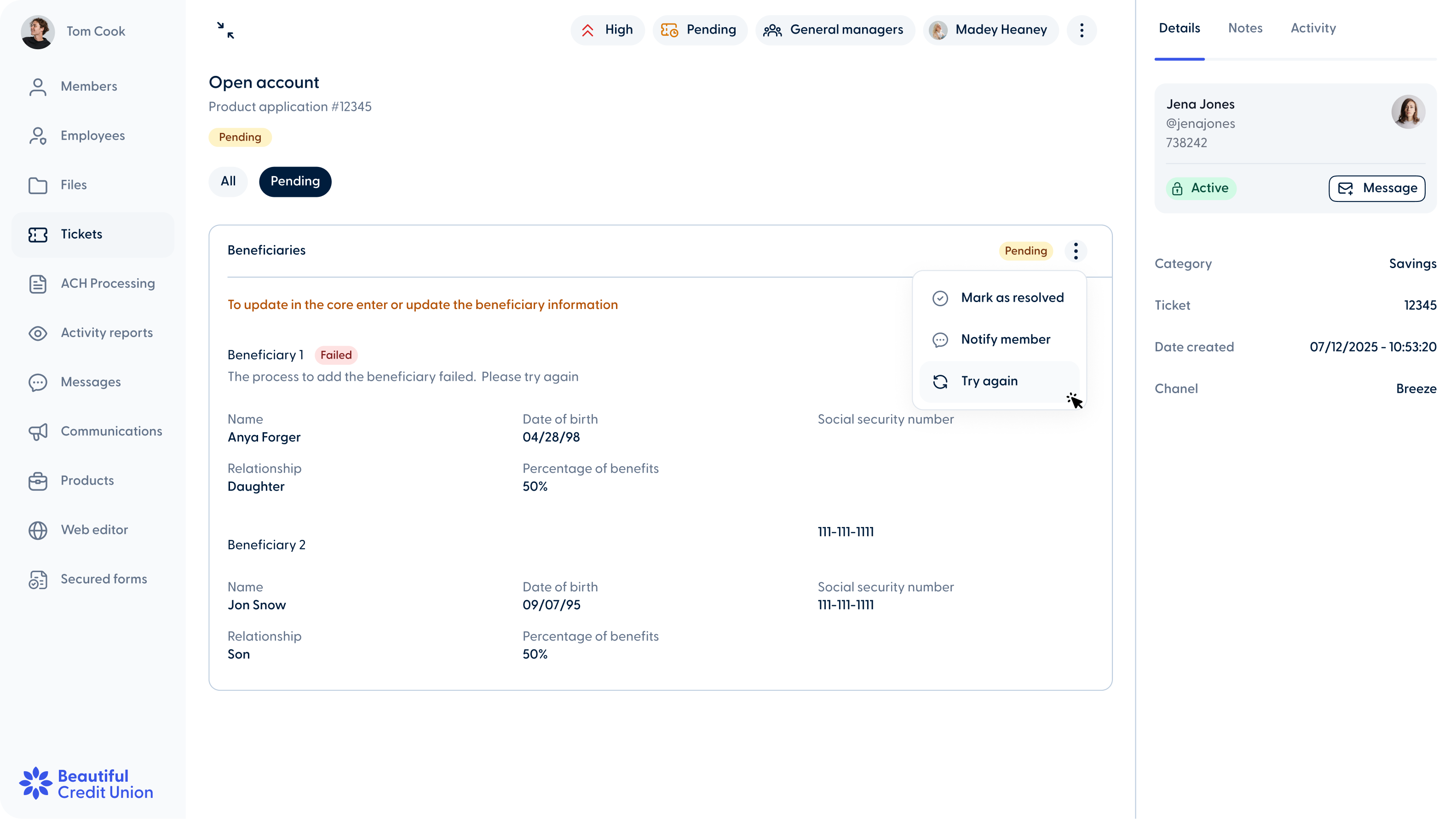 Beneficiaries are now added automatically in the Core