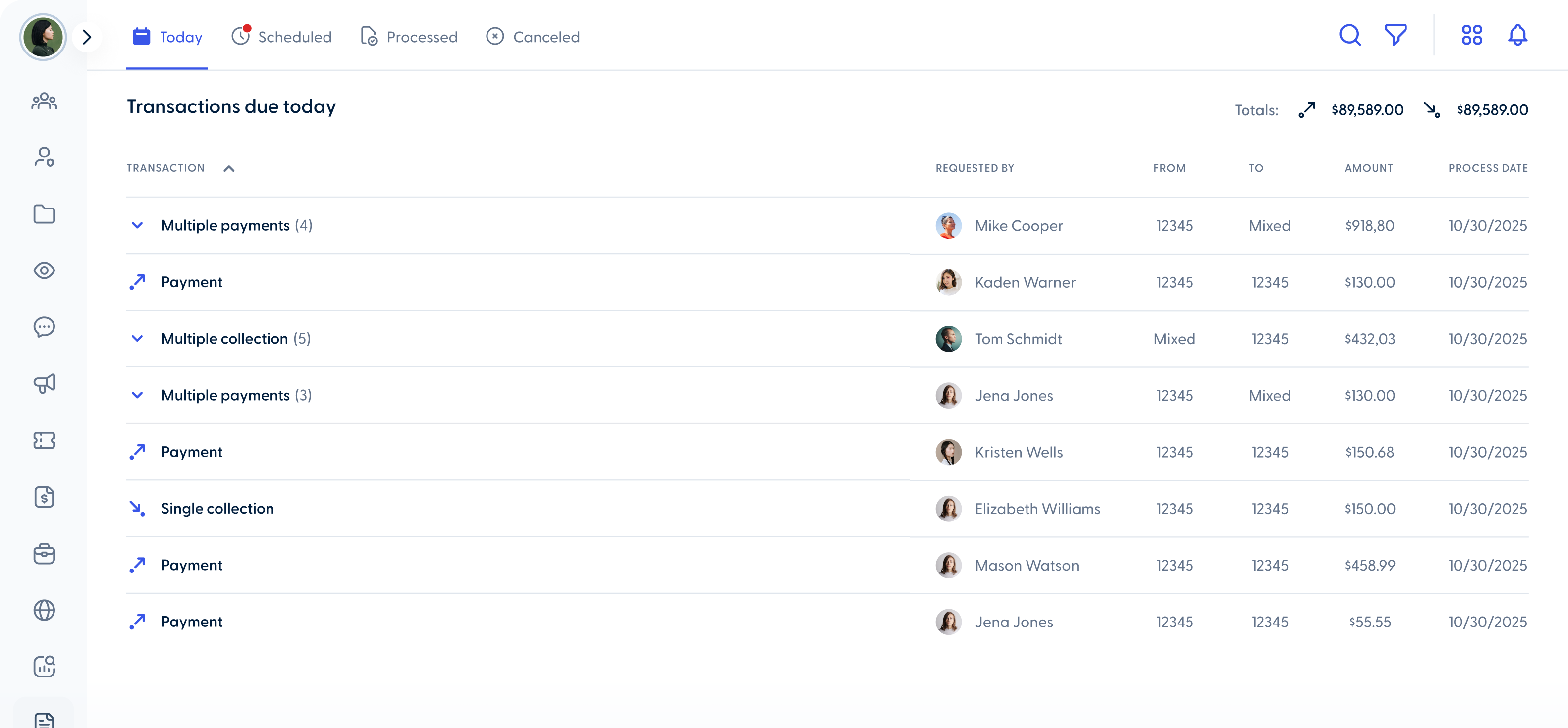New single collection transaction in the ACH Processing module