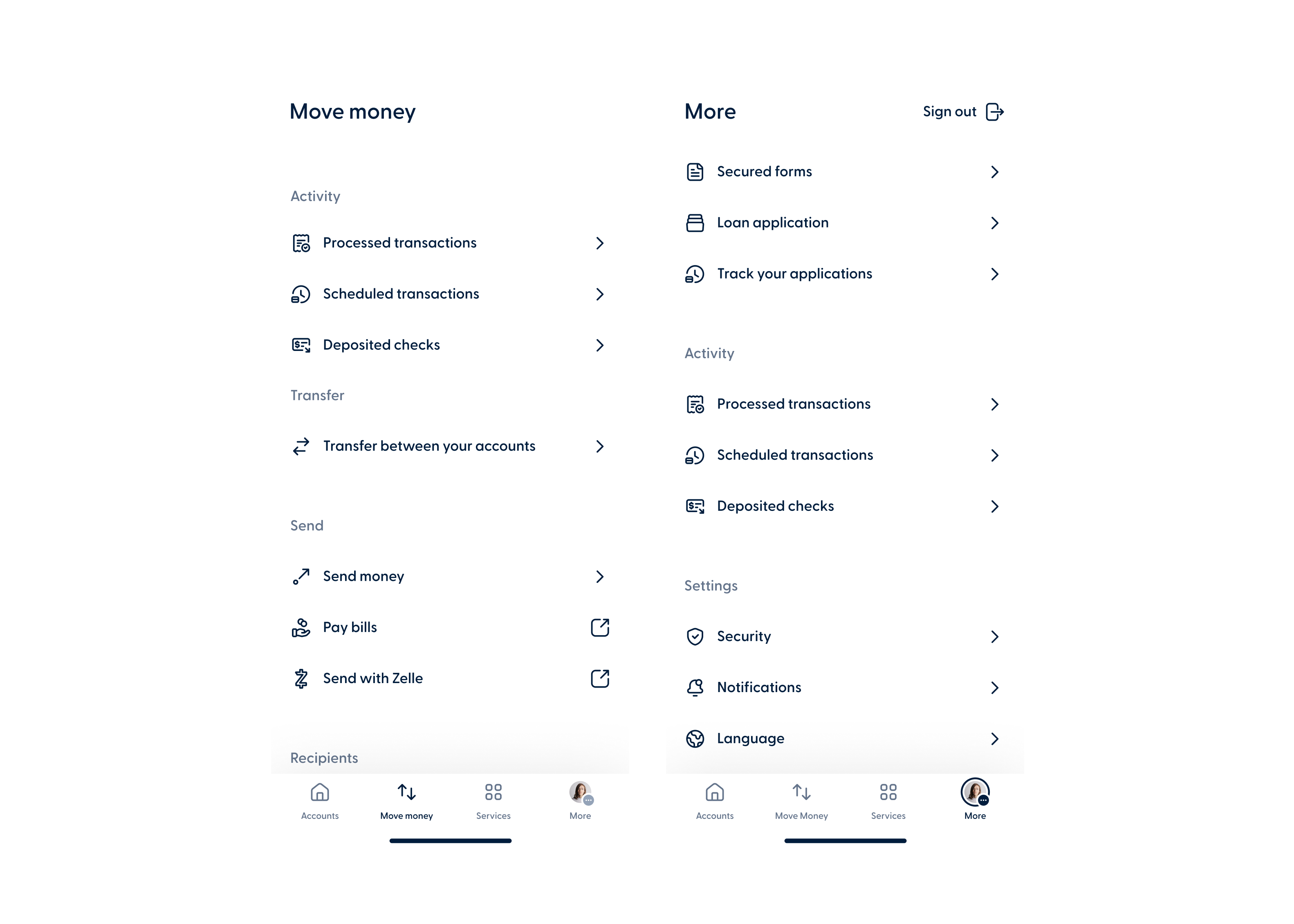 Updated Transactions module in the mobile app